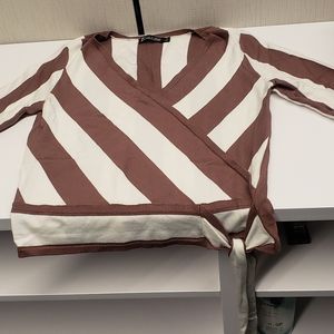7th Avenue Design Studio Brown/white striped faux wrap top